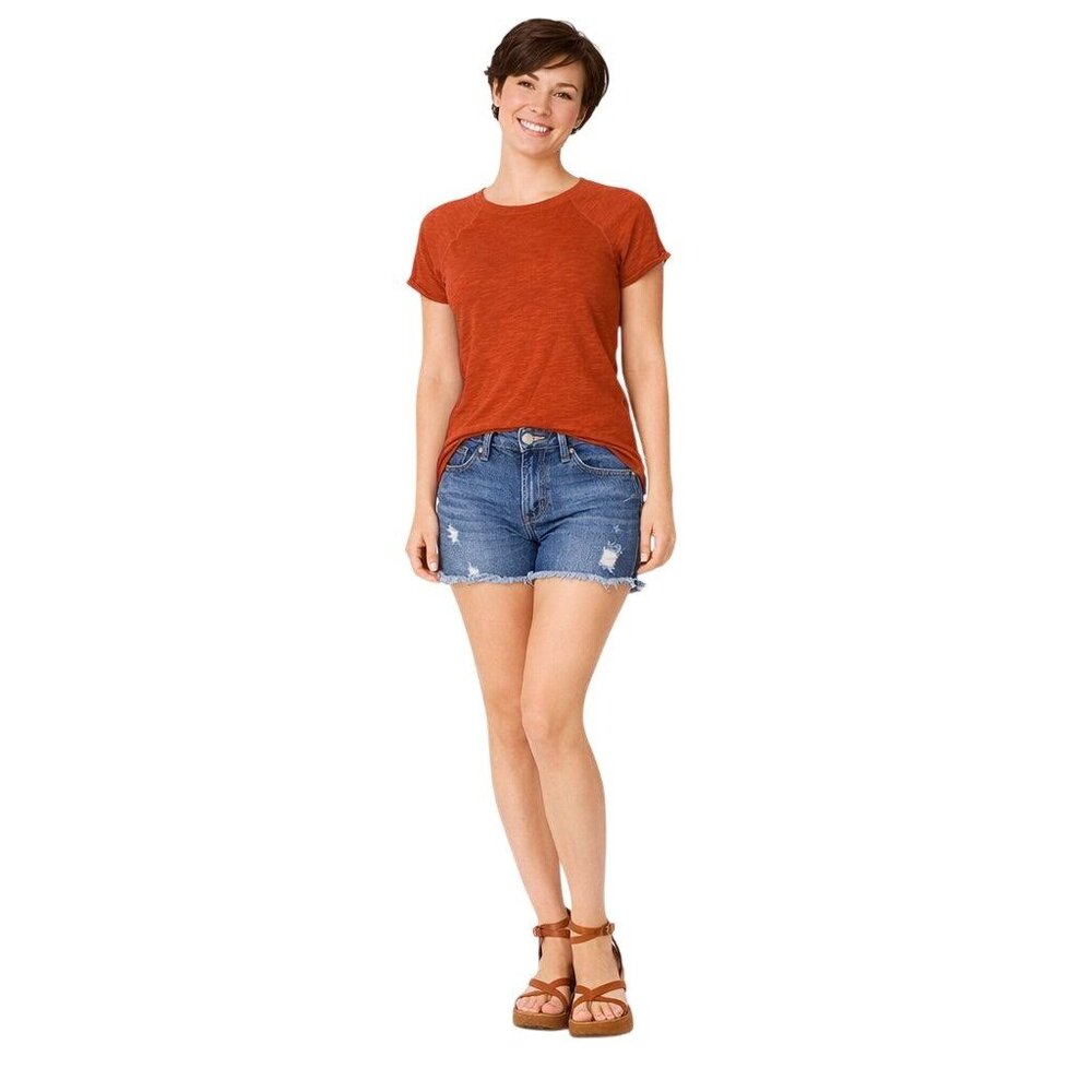 2/$30 ZARA Rusty Orange Raglan Sleeve Fitted T Shirt With Topstitched Seams